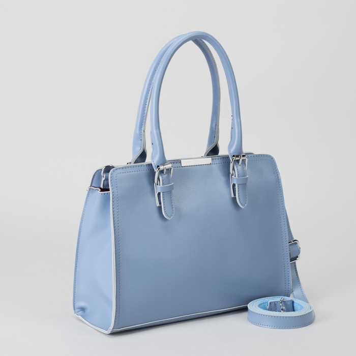 Сумка женская, отдел с перегородкой, наружный карман, длинный ремень, цвет голубой