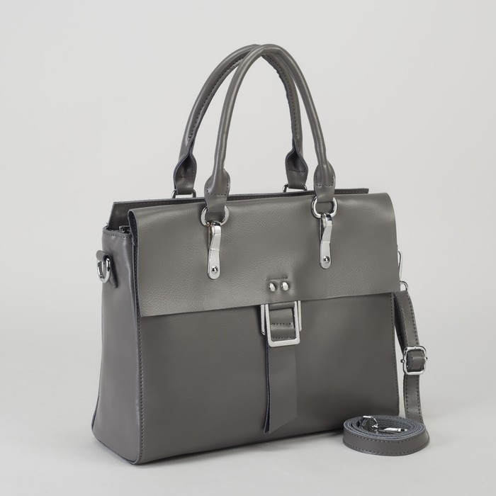 Сумка женская, отдел с перегородкой, наружный карман, длинный ремень, цвет серый