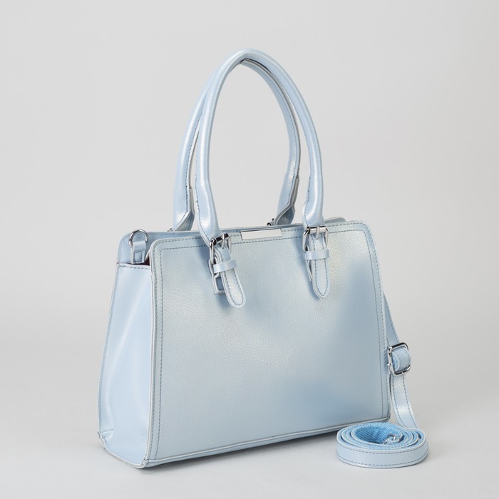 Сумка женская, отдел с перегородкой, наружный карман, длинный ремень, цвет голубой перламутр