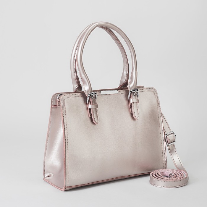 Сумка женская, отдел с перегородкой, наружный карман, длинный ремень, цвет пудровый перламутр