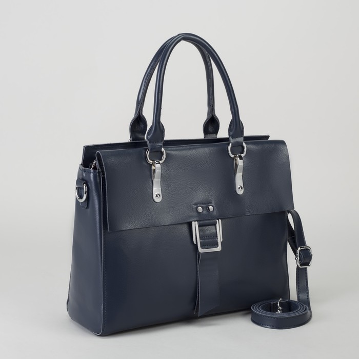 Сумка женская, отдел с перегородкой, наружный карман, длинный ремень, цвет синий