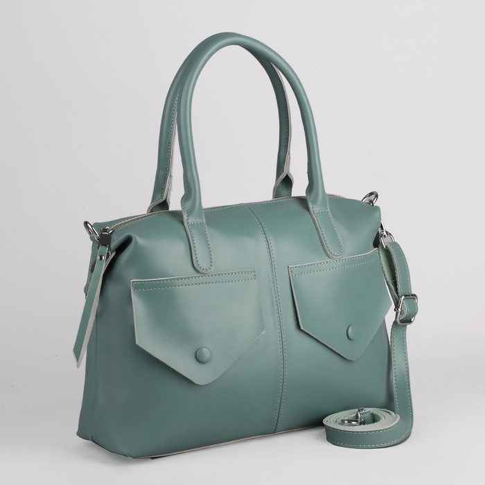 Сумка женская на молнии, 1 отдел, 3 наружных кармана, длинный ремень, цвет мятный