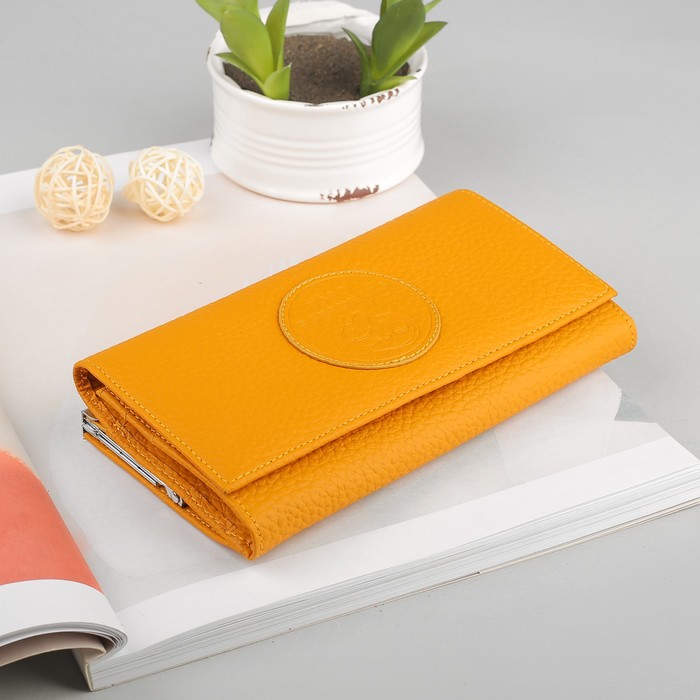 Кошелёк женский на кнопке, 2 отдела рамка, отделы для кредиток и монет, цвет флотер жёлтый