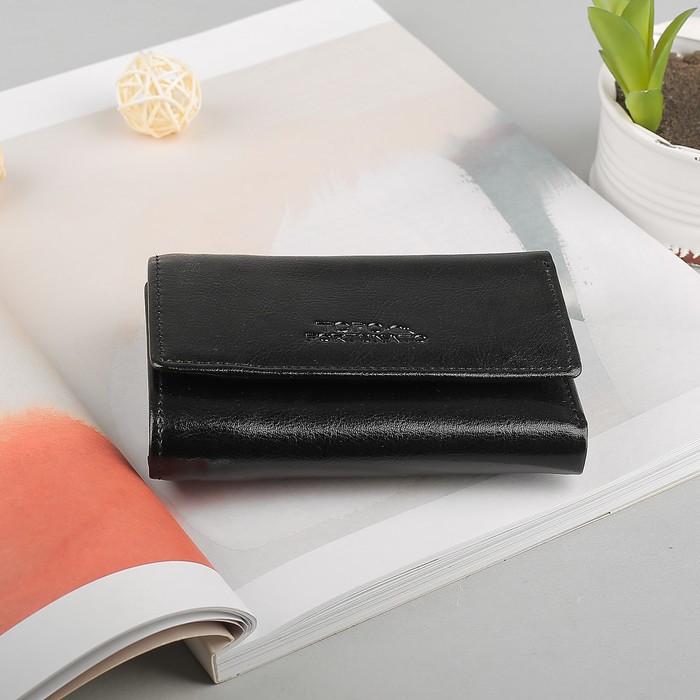 Кошелёк женский на кнопке, 3 отдела, отдел для монет и кредитных карт, цвет чёрный