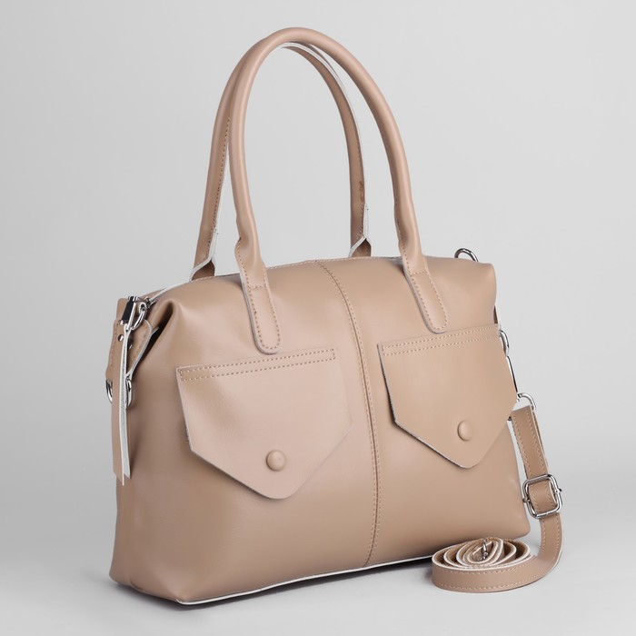 Сумка женская на молнии, 1 отдел, 3 наружных кармана, длинный ремень, цвет хаки