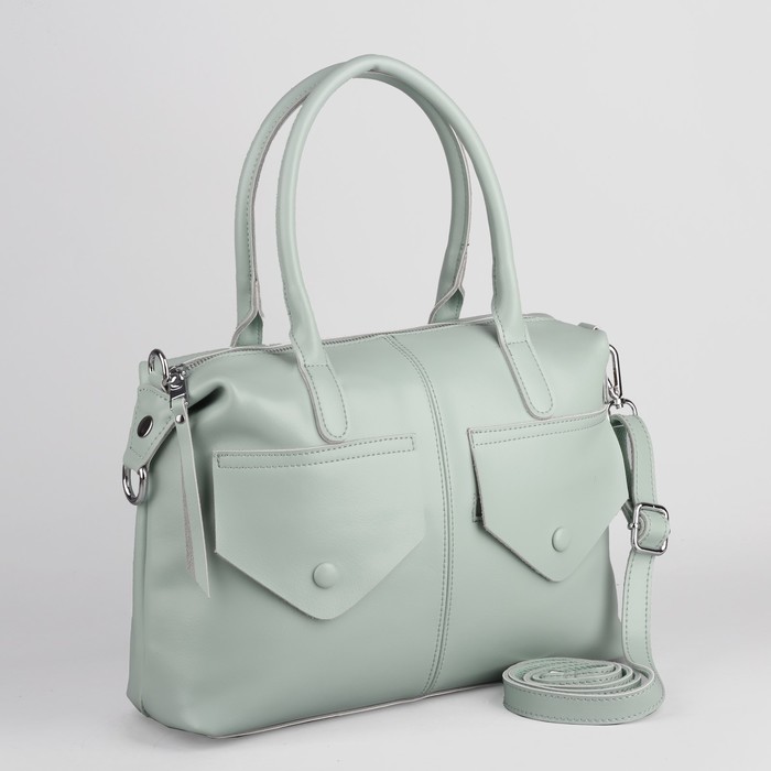 Сумка женская на молнии, 1 отдел, 3 наружных кармана, длинный ремень, цвет светло-мятный