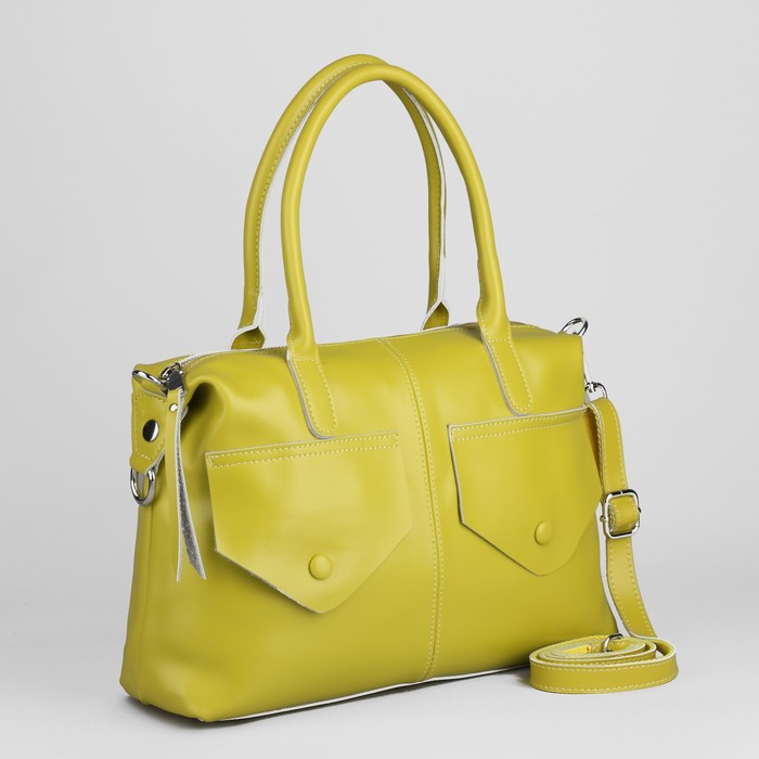 Сумка женская на молнии, 1 отдел, 3 наружных кармана, длинный ремень, цвет лимонный