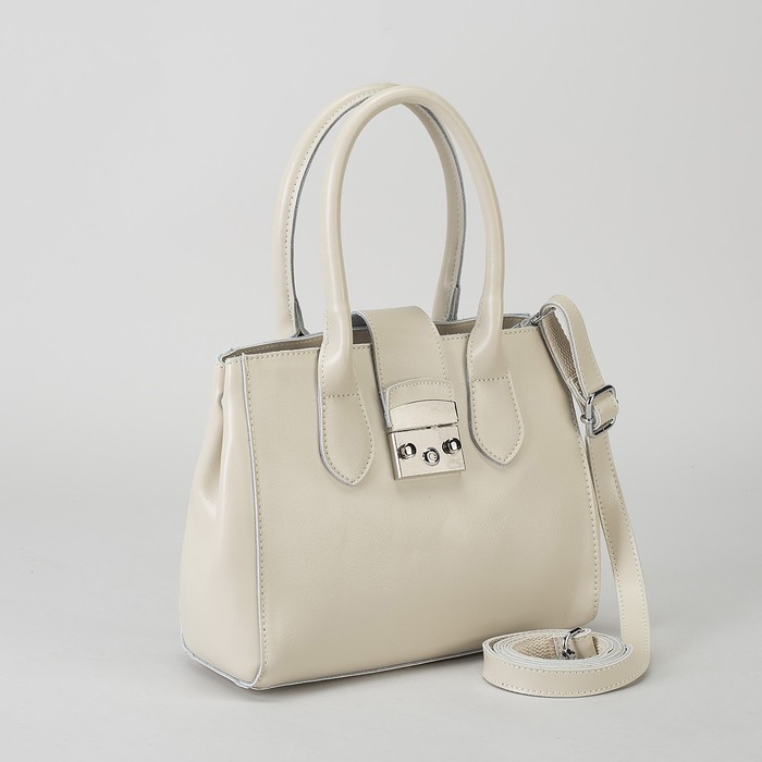 Сумка женская, отдел на молнии, с расширением, наружный карман, длинный ремень, цвет бежевый