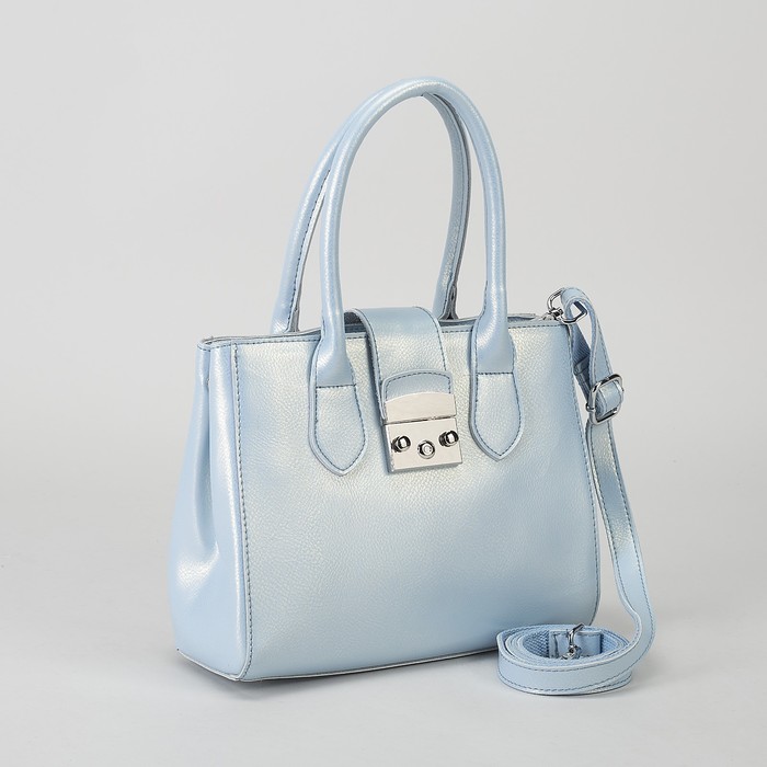 Сумка женская, отдел на молнии, с расширением, наружный карман, длинный ремень, цвет голубой перламутр