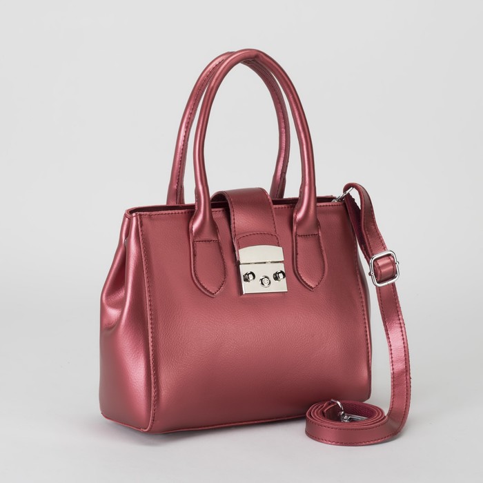 Сумка женская, отдел на молнии, с расширением, наружный карман, длинный ремень, цвет красный перламутр