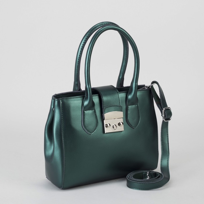 Сумка женская, отдел на молнии, с расширением, наружный карман, длинный ремень, цвет зелёный перламутр