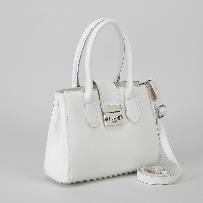 Сумка женская, отдел на молнии, с расширением, наружный карман, длинный ремень, цвет белый