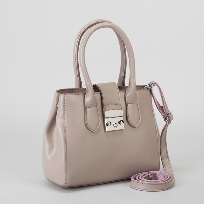 Сумка женская, отдел на молнии, с расширением, наружный карман, длинный ремень, цвет пудровый