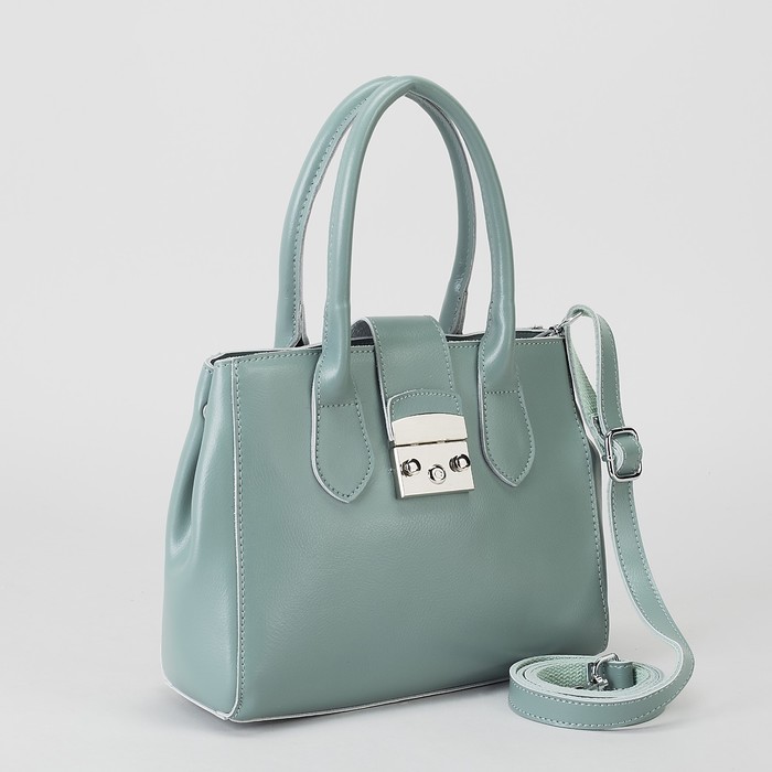 Сумка женская, отдел на молнии, с расширением, наружный карман, длинный ремень, цвет зелёный