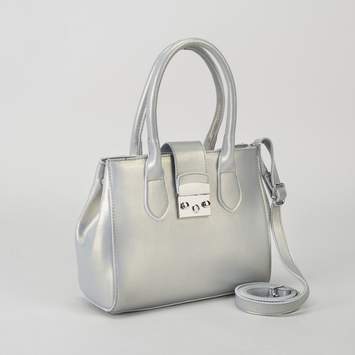 Сумка женская, отдел на молнии, с расширением, наружный карман, длинный ремень, цвет серый перламутр