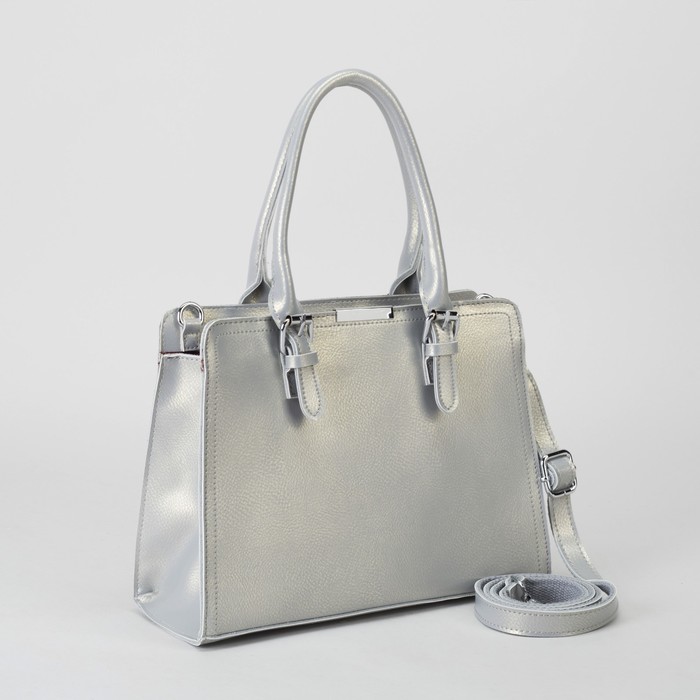 Сумка женская, отдел с перегородкой, наружный карман, длинный ремень, цвет серый перламутр