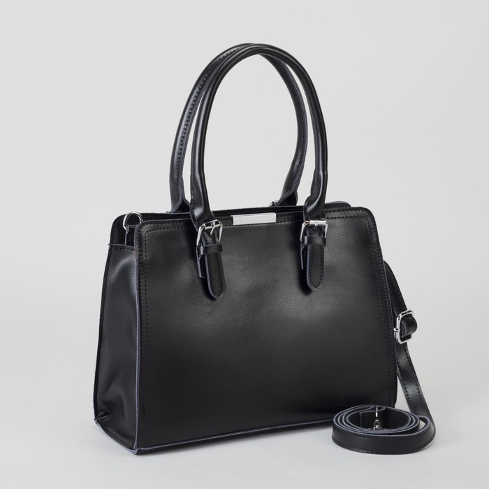 Сумка женская, отдел с перегородкой, наружный карман, длинный ремень, цвет чёрный