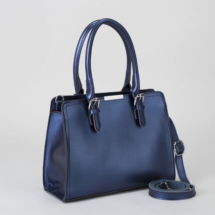 Сумка женская, отдел с перегородкой, наружный карман, длинный ремень, цвет синий перламутр