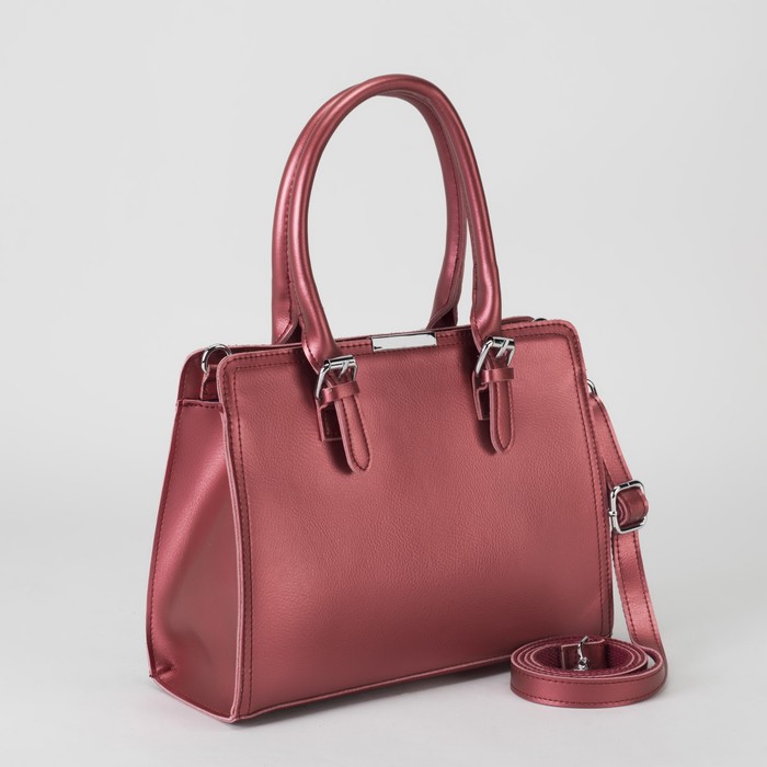 Сумка женская, отдел с перегородкой, наружный карман, длинный ремень, цвет красный перламутр