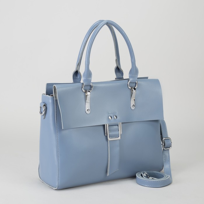 Сумка женская, отдел с перегородкой, наружный карман, длинный ремень, цвет голубой