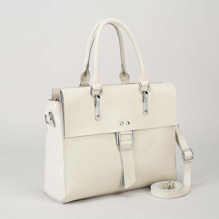 Сумка женская, отдел с перегородкой, наружный карман, длинный ремень, цвет молочный