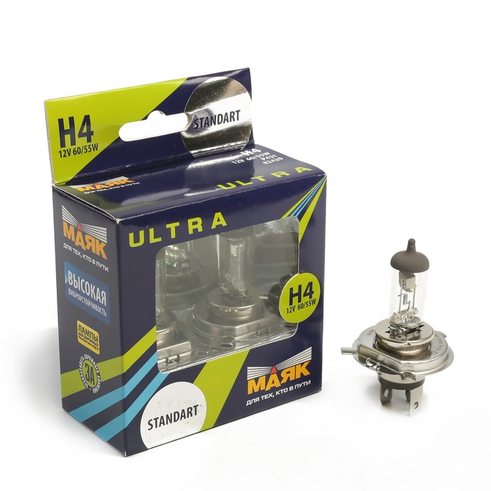 Автолампа H4 12V 60/55W Р43 Ультра +50% (2шт) "Маяк" 82420