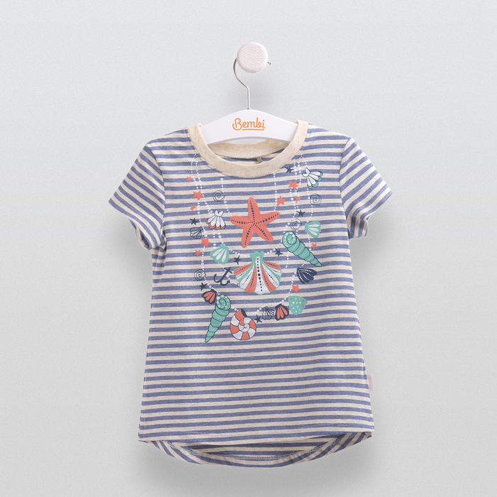 Футболка для девочки, рост 110 см, цвет синий рисунок ФБ535