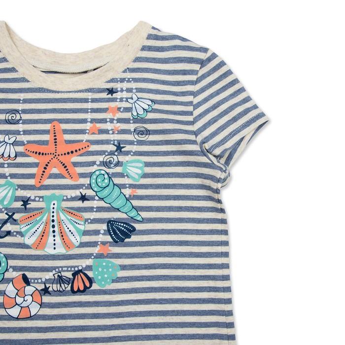 Футболка для девочки, рост 128 см, цвет синий рисунок ФБ535