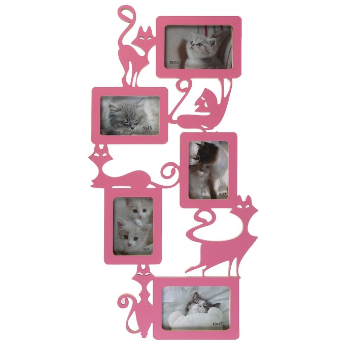 Фоторамка-коллаж "Кошки" 5 фото розовый