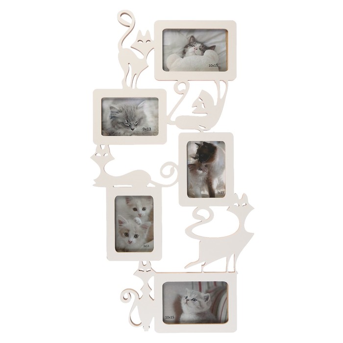 Фоторамка-коллаж "Кошки" 5 фото белый