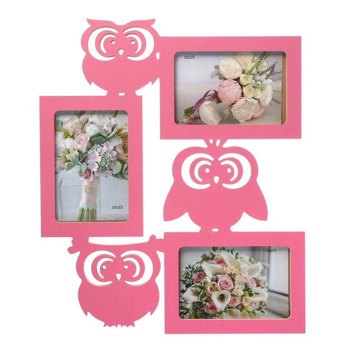 Фоторамка-коллаж "Совы" 3 фото розовый