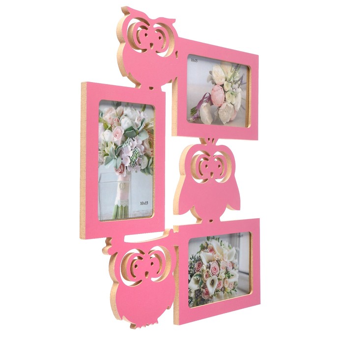 Фоторамка-коллаж "Совы" 3 фото розовый