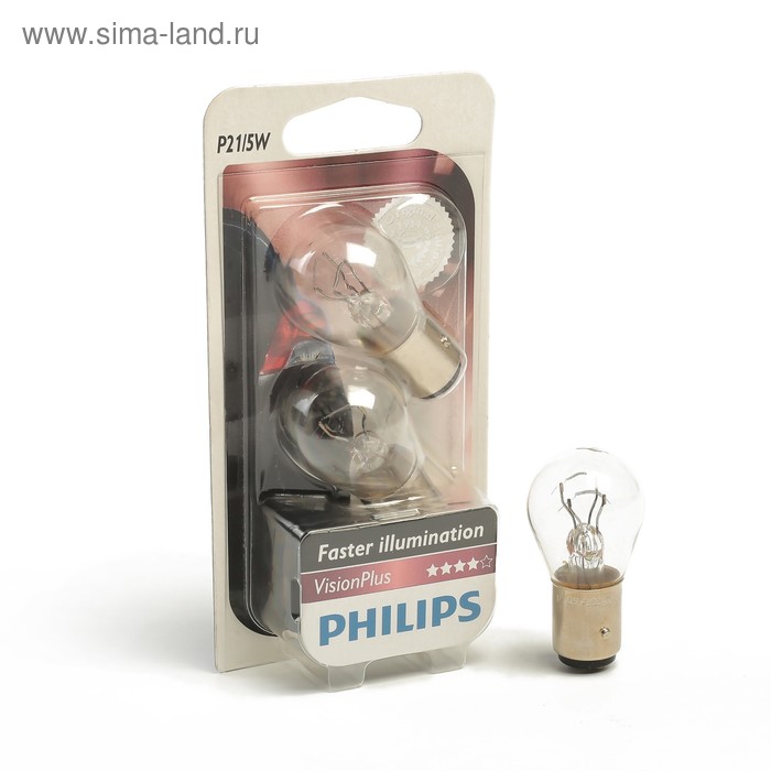 

Автолампа Philips Vision Plus +50%, P21/5W (BAY15d), 12 В, 12499 VP B2, 2шт.