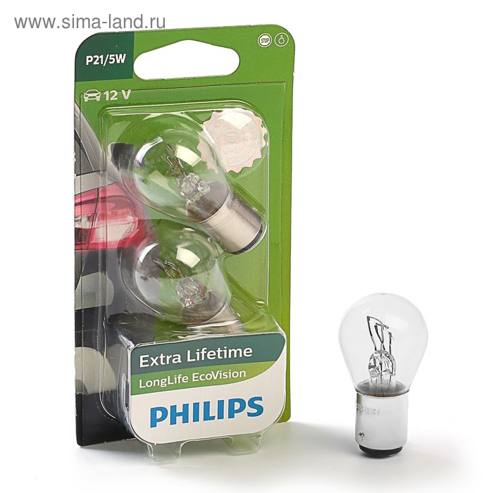 фото Лампа автомобильная philips longlife eco, p21/5w, 12 в, набор 2 шт