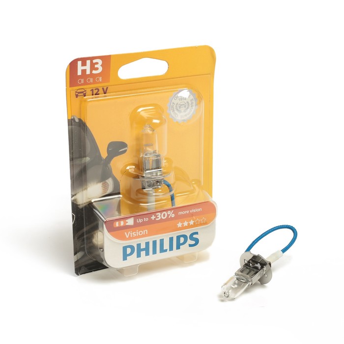 Автолампа PHILIPS Vision +30%, H3 (PK22s), 12В, 55 Вт, блистер 12336 PR B1