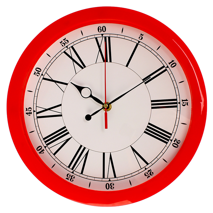 Часы настенные "Классика", римские цифры, красный обод, 28х28 см