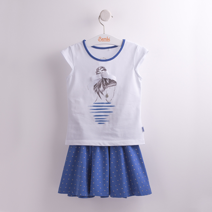 Костюм для девочки, рост 98 см, цвет синий с белым рисунком КС550