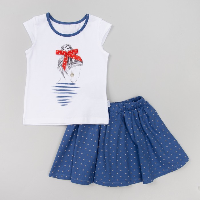 Костюм для девочки, рост 98 см, цвет синий с белым рисунком КС550