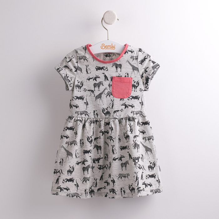 Платье для девочки, рост 74 см, цвет серый с коралловым рисунком ПЛ207 _М