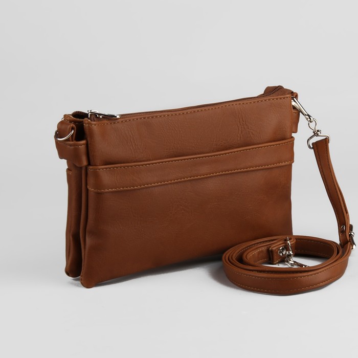 Сумка женская, 2 отдела на молнии, регулируемый ремень, цвет рыжий