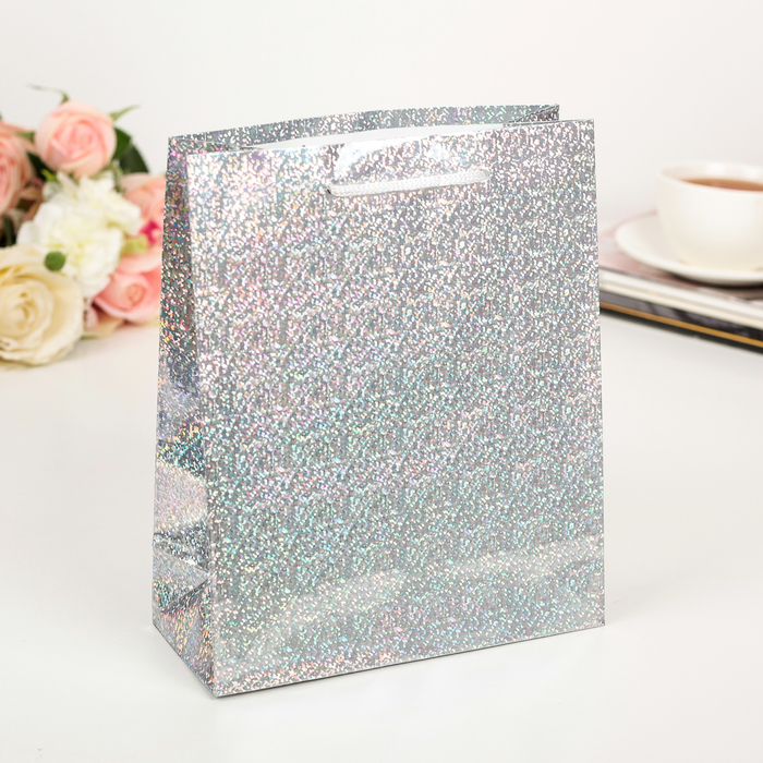 Пакет голография, цвет серебряный, рисунок МИКС, 18 х 21 х 7 см