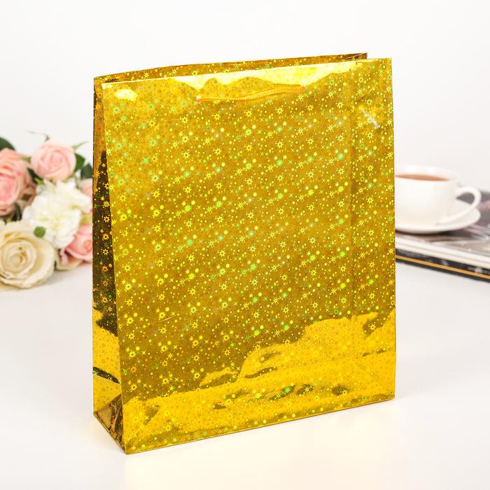 Пакет голография, цвет жёлтый, рисунок МИКС, 23 х 27 х 8 см