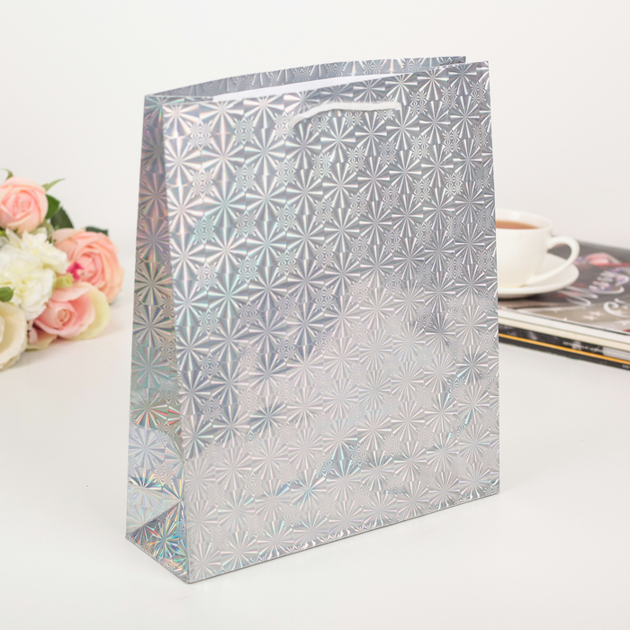 Пакет голография, цвет серебряный, рисунок МИКС, 23 х 27 х 8 см