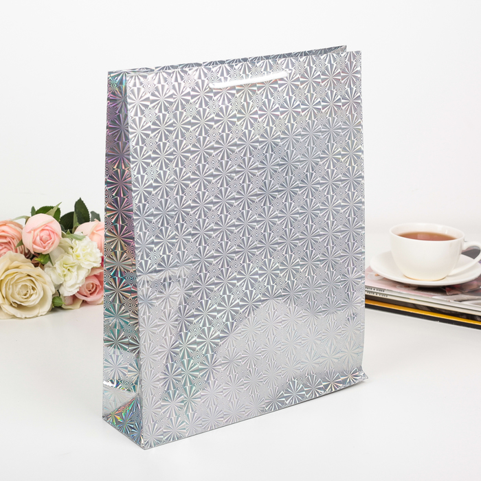 Пакет голография, цвет серебряный, рисунок МИКС, 26 х 34 х 8 см