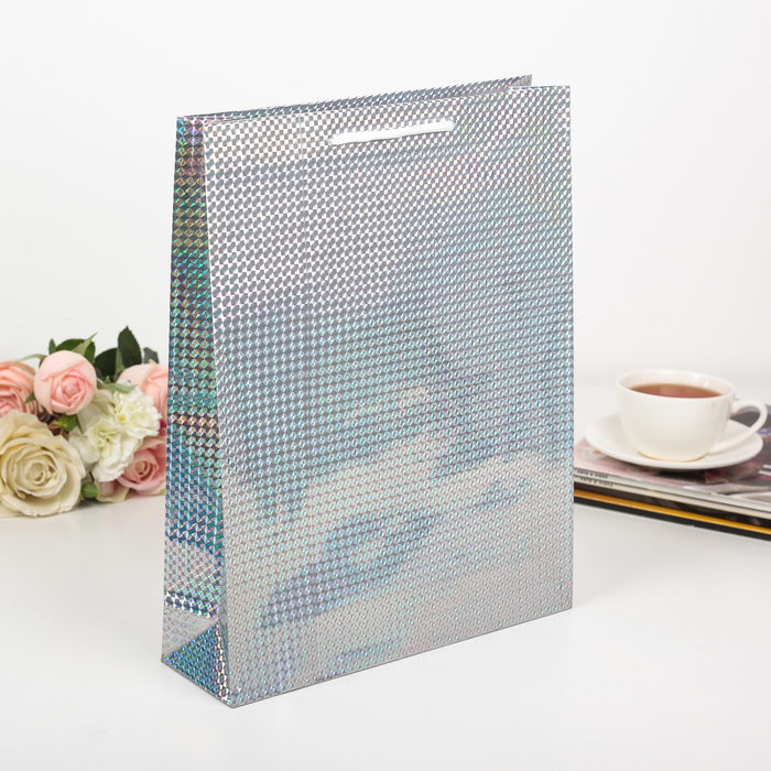 Пакет голография, цвет серебряный, рисунок МИКС, 26 х 34 х 8 см