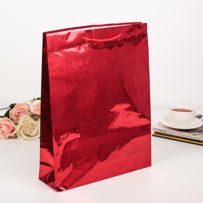 Пакет голография, цвет красный, рисунок МИКС, 29 х 38 х 9 см