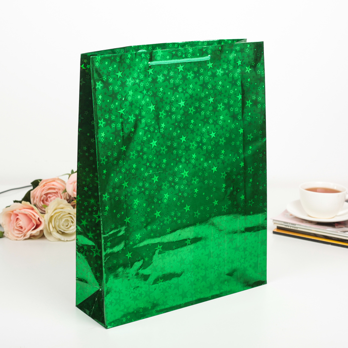 Пакет голография, цвет зелёный, рисунок МИКС, 29 х 38 х 9 см