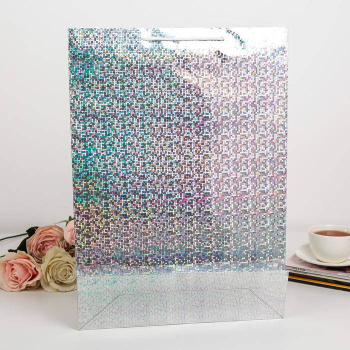Пакет голография, цвет серебряный, рисунок МИКС, 32 х 45 х 9 см
