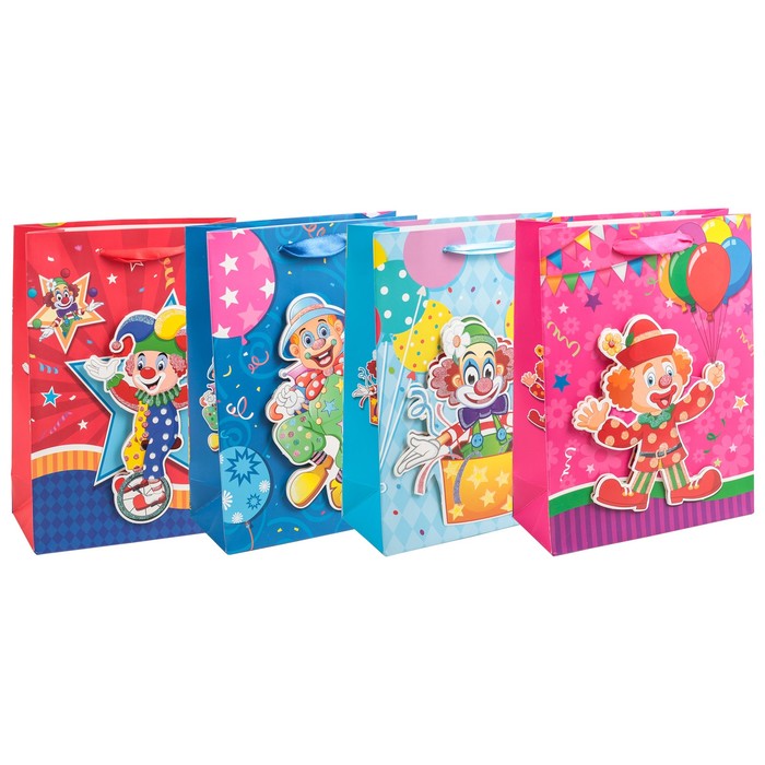 Пакет подарочный "Клоунада", люкс, МИКС, 18 х 8 х 24 см