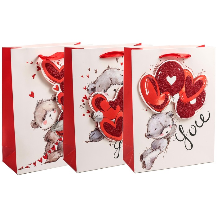 Пакет подарочный "С любовью", люкс, МИКС, 18 х 8 х 24 см